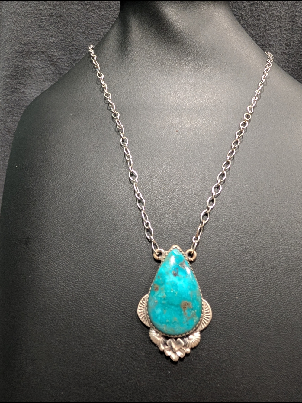 Turquoise Teardrop Pendant Necklace - Sterling Silver Chain